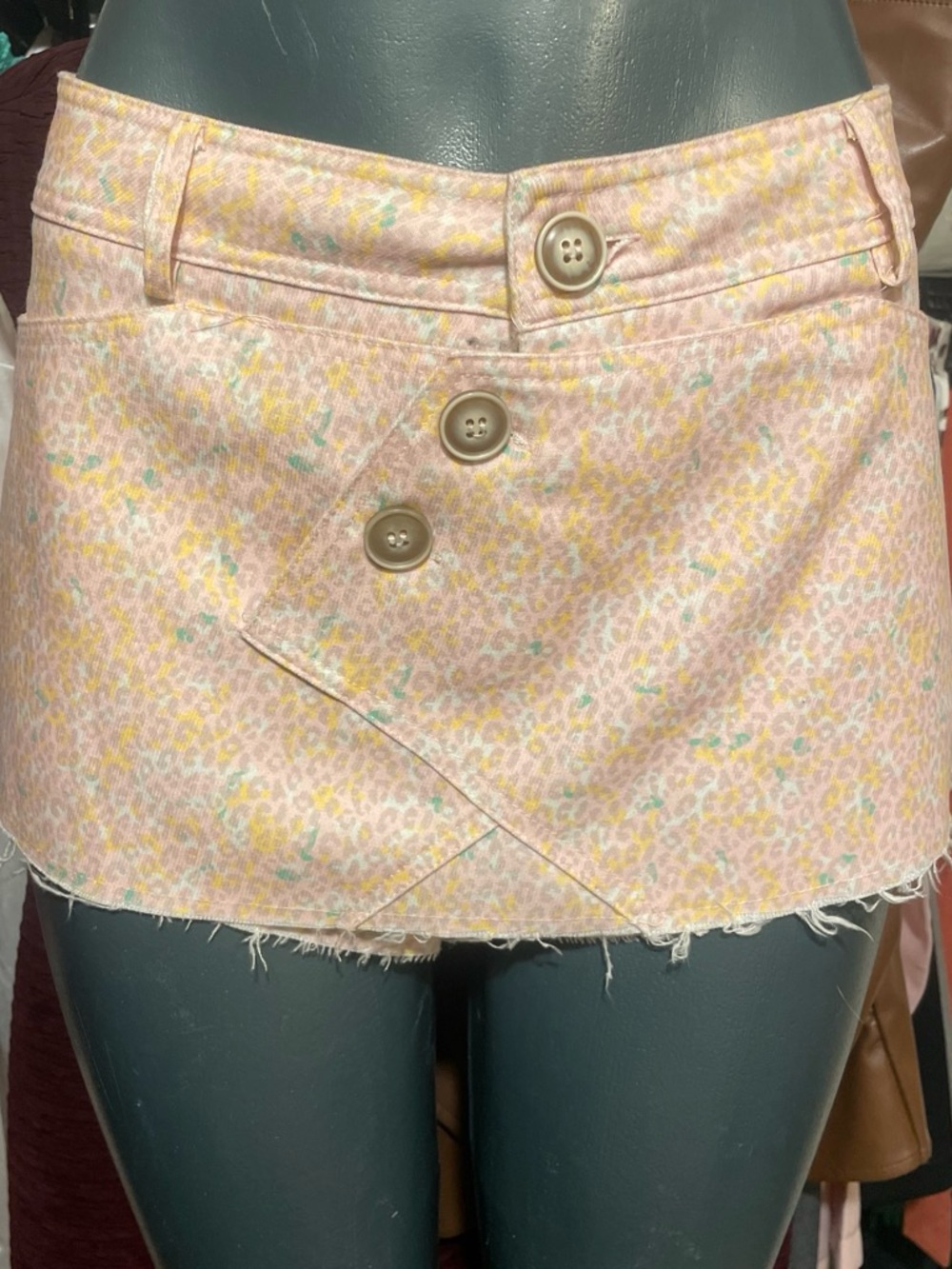 Pink Printed Button-Front Mini Skort
